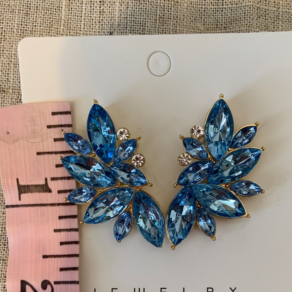 Blue Crystal Leaf Cluster Earrings - Jewelry - Picture 3 of 3